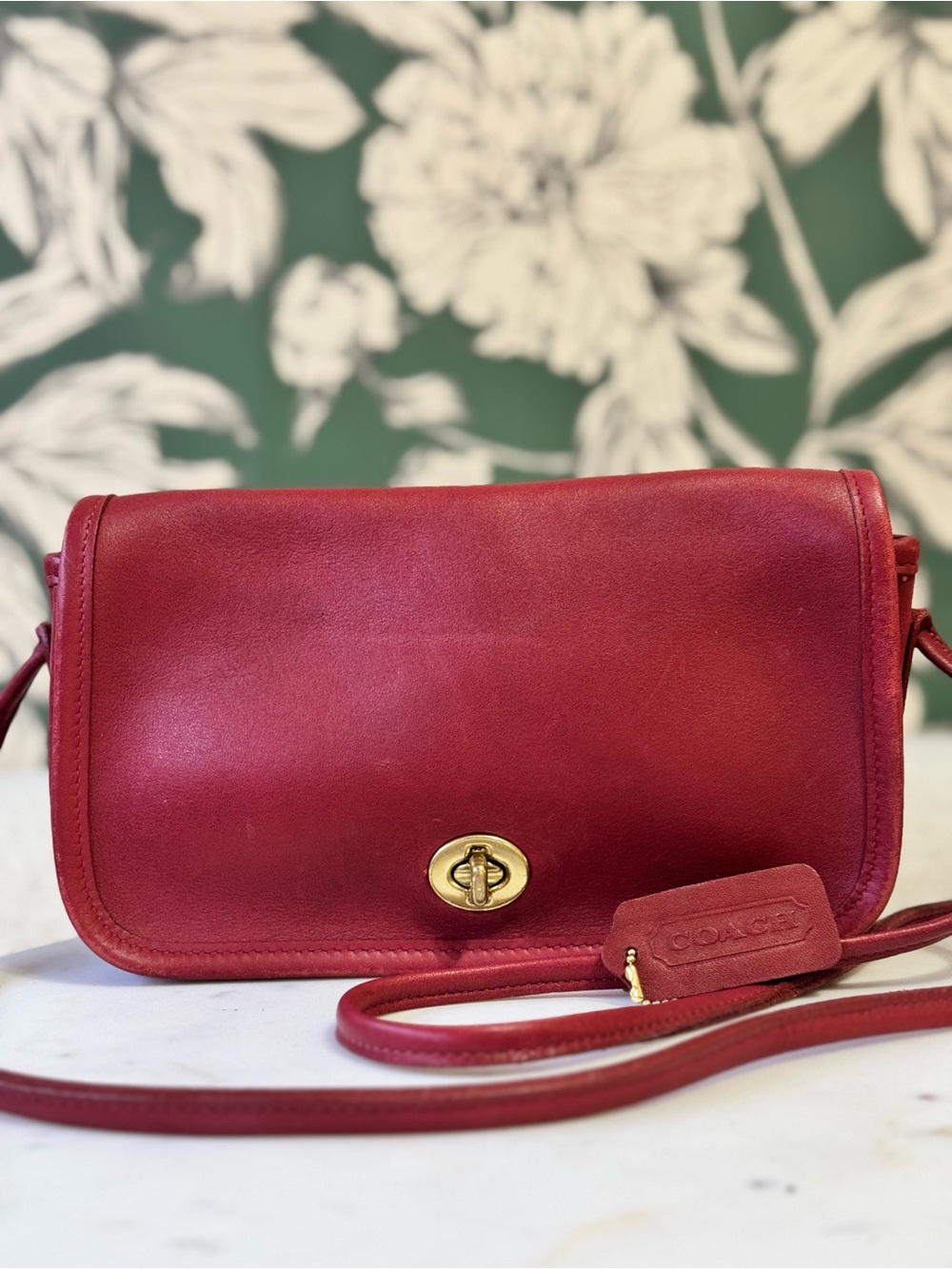 Coach RARE Red Iconic Leather Turnlock Crossbody Bag EUC